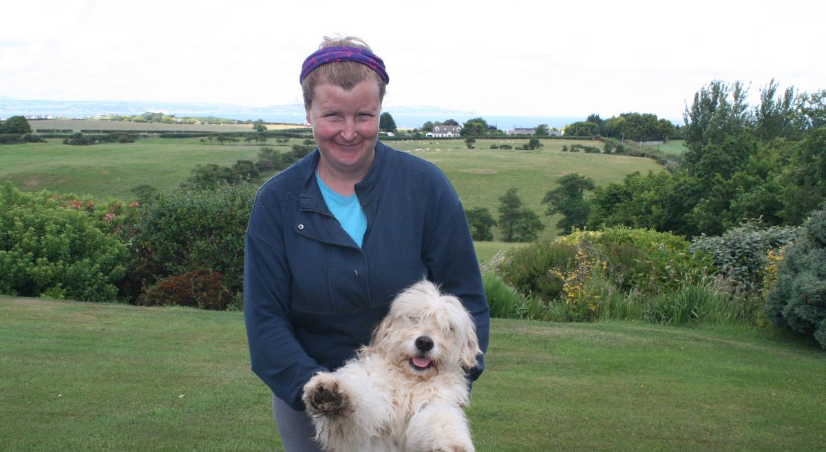 Clare Cannon with Dusty the dog 